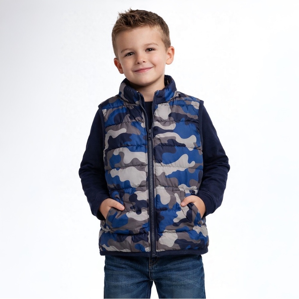 Gymboree Blue Camo Puffer Vest-NWOT-5/6 size‎